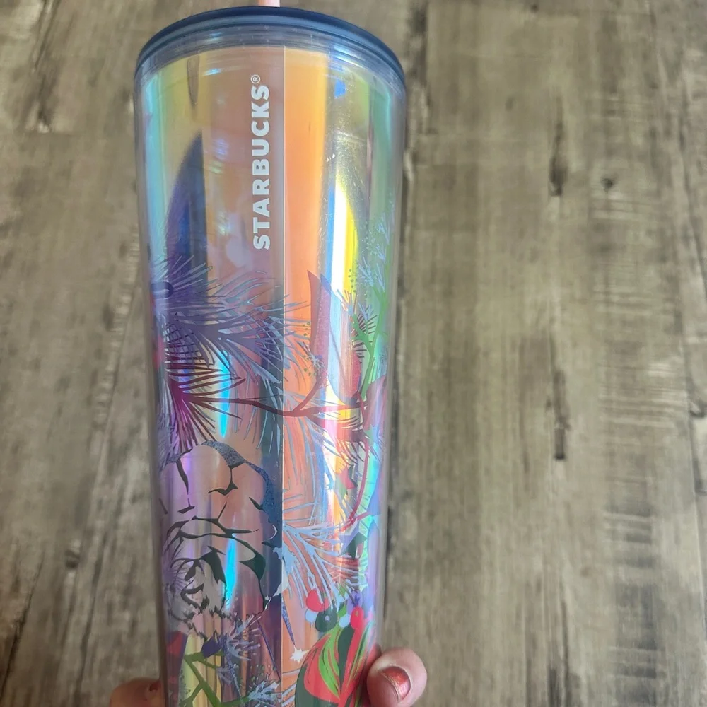 Starbucks 32oz tumblers lot of two, yellow floral and holiday floral. Perfect - Picture 9 of 10